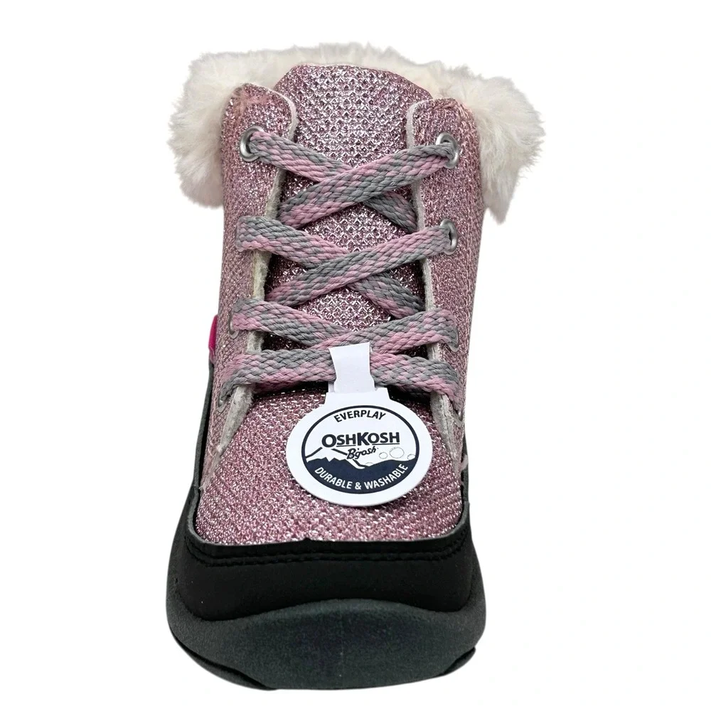 OshKosh BGosh‎ Toddler Girls Ankle Winter Boots Size 10 Pink Black Faux Fur Trim